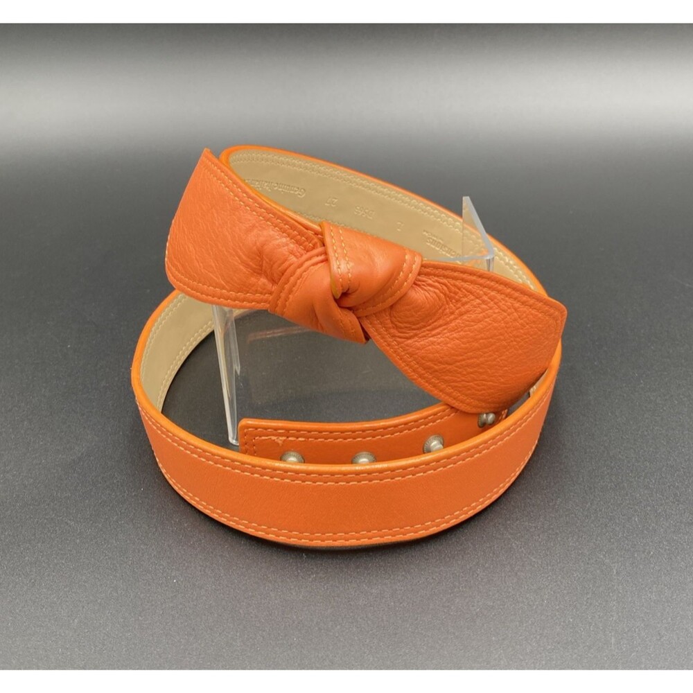 Dimensions By WCM D563 Orange Italian Leather Knot Belt Wide Waist Large